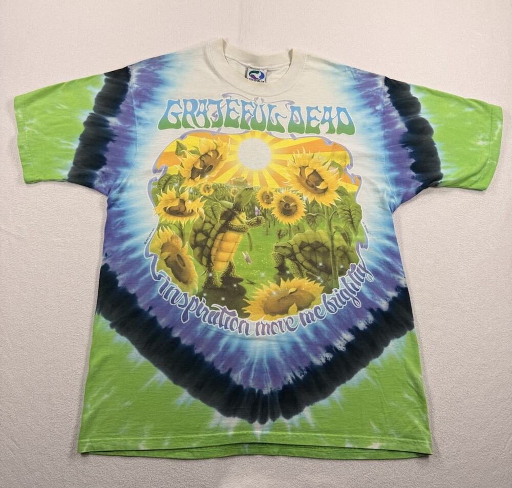 Vintage 1998 Grateful Dead Sunflower Terrapin Liquid Blue Tag Tie-Dye T Shirt L